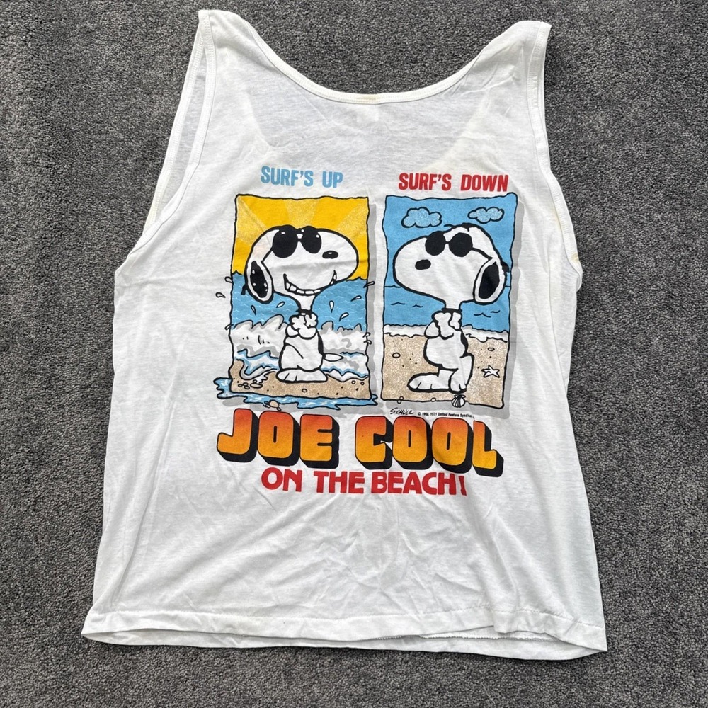 VTG Mens XL Snoopy Tank Top T Shirt Artex Made USA Peanuts Surf Beach Joe Cool